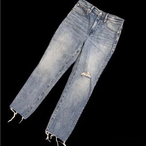 Madewell The Perfect Vintage Crop Jeans Raw Hem with Distressing Light Wash 28